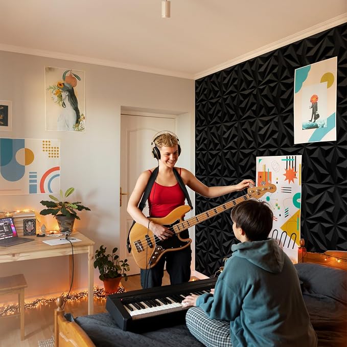 Art3dwallpanels 20 Pack Acoustic Panels, Black, 12 X 12 Inch | Soundproof Wall Panels, Acoustic Sound Dampening, 3D Sound Absorbing, for Living Room Bedroom, Retardant Formaldehyde Free - Image 8