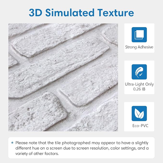 COMSTICKC 3D Faux Brick Wall Panel Peel and Stick Wall Covering | White with Gray Spots, 12 Pcs of 22.8" x 11.8", UrltraLight PVC 3D Brick Wall Stickers Tiles for Indoor Deocr, 22.48 sq.ft - Image 3