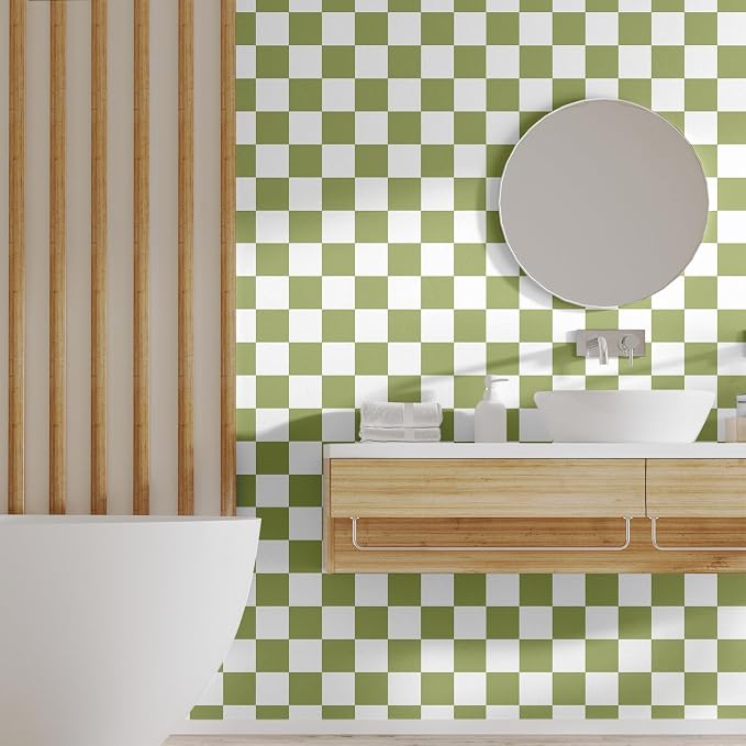Drydiet Light Green Checkered Peel and Stick Wallpaper 15.75'' X 118" | Plaid Funky Checkered Contact Paper, Waterproof Contact Wallpaper, Vintage Gingham Decor for Room Bathroom Cabinet, Trendy - Image 6