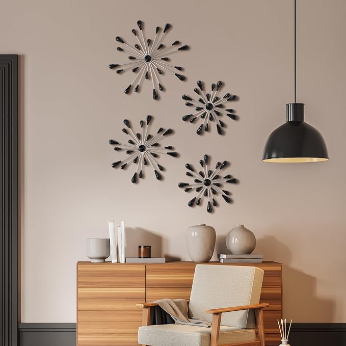 Hicarer 4 Pcs Starburst Wall Decor, Metal Wall Art, Black Diamond - Image 6