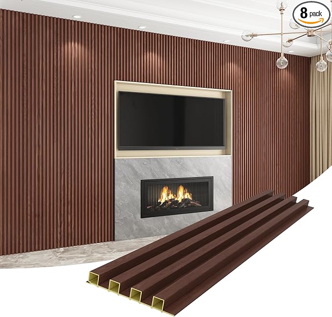 Slat Wall Panel 8-Pack, 108’’x6.1’’, Walnut | WPC Wall Panel for Interior Wall Decor, TV Background, Kitchen, Bedroom by Unknown