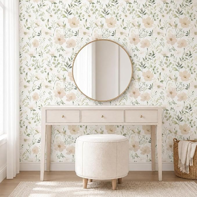 Floral Peel and Stick Wallpaper 17.7in x 393.7in | Watercolor flower removable self adhesive design for cottagecore bedroom accent walls - Image 7
