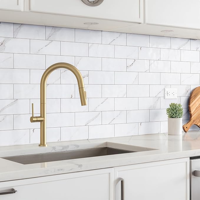 StyloVue 100 Pieces Peel and Stick Backsplash for Kitchen, 3" x 6" PVC Subway Tile 2026 Upgraded Glossy White Marble with White Grout Backsplash Stick on Tile Elevate Kitchen Fireplace RV - Image 6