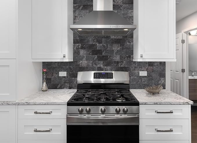 StyloVue 100 Pieces Peel and Stick Backsplash for Kitchen, 3" x 6" PVC Subway Tile 2026 Upgraded Graphite Stone Backsplash Stick on Tile Elevate Kitchen Fireplace RV - Image 2