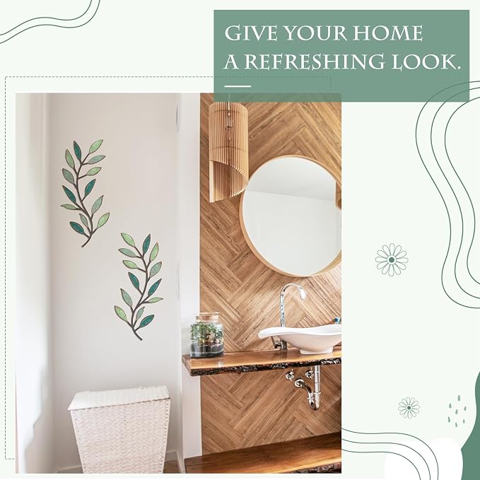 Zhengmy 2 Pcs Metal Leaf Wall Art Vine Branch Decor,Gradient Green | Olive Branch Metal Decor for Living Room Hallway, Symmetrical Leaf Pair for Doorway Entryway, Lightweight Hanging Art Design - Image 5