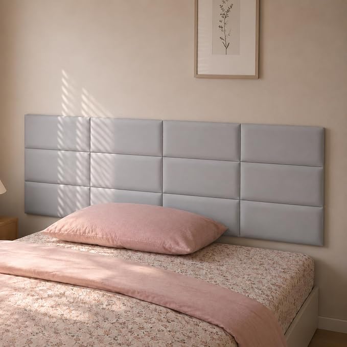 Anti Collision Wall Padding for Kids, Upholstered 3D Wall Panels | 6 Packs 7.8'' x 15.7'' Peel and Stick Headboard, Self Adhesive Wall Pads for Kids, Bedroom, Living Room, Gray - Image 2