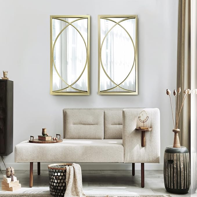 Gold Rectangle Wall Mirror with Metal Frame,Decorative Wall Mirror Set,Hanging Mirrors for Living Room Bedroom Bathroom Entryway,Pack of 2 16"X32" - Image 7
