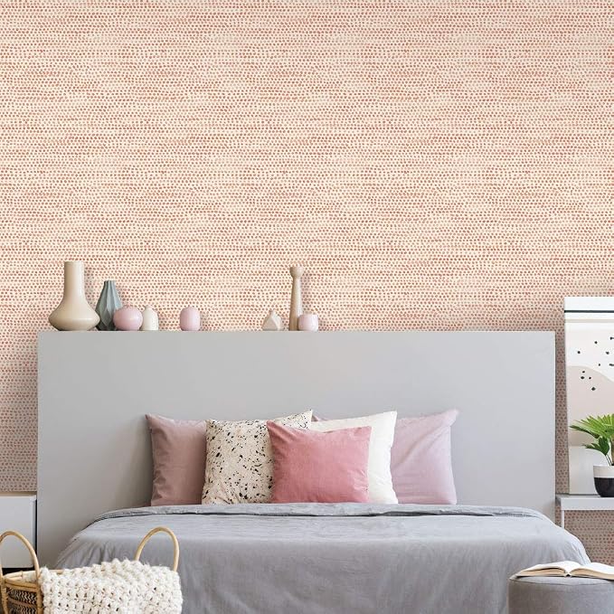 Tempaper Coral Moire Dots Removable Peel and Stick Wallpaper, 20.5 in X 9 ft, Made in the USA - Image 2