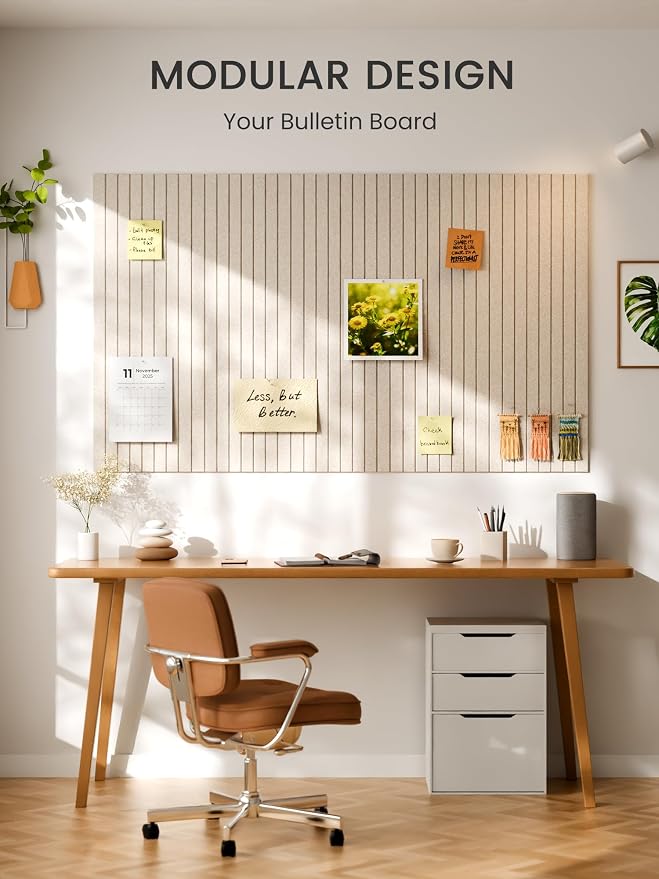 Bumusty 36"x 24" Large Felt Bulletin Board Tiles,Oatmeal | 6-Pack Cork Board Alternative, Wall Decor, 30 Pushpins, 30 Adhesive Tabs, Vision Board, Office, Classroom, Home, Dorm - Image 6