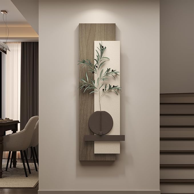 Cuspin Modern 3D Textured Long Narrow Vertical Wall Art | Tall slim type, Faux olive branches, Layered panels, Neutral tones, For bedroom dining room hallway entryway wall decor - Image 2
