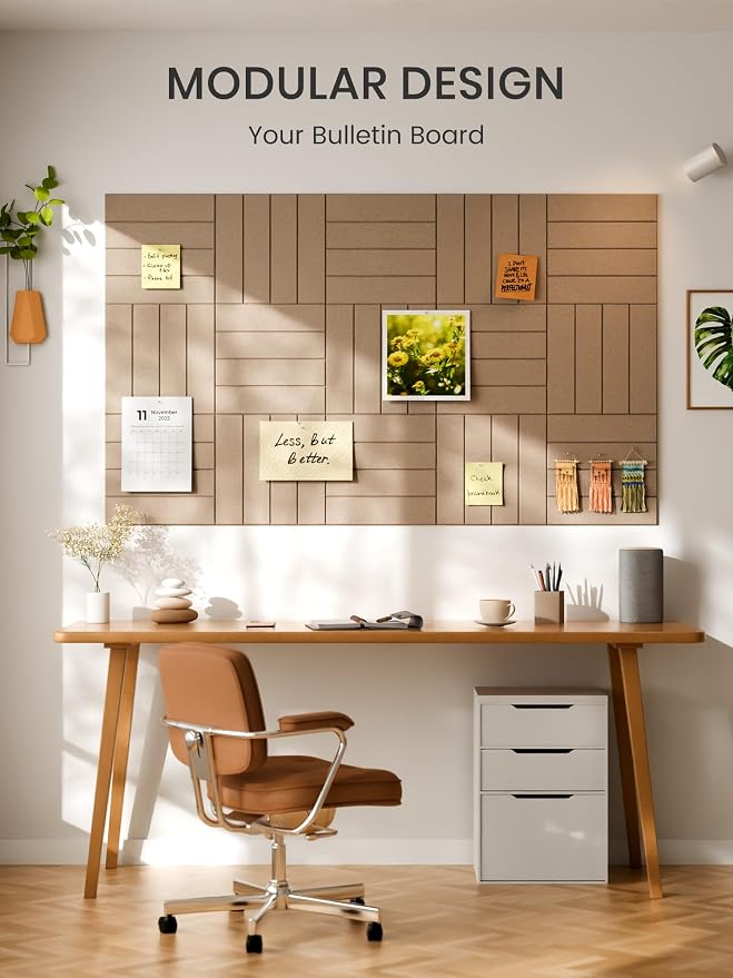 Bumusty 48"x 36" Large Felt Bulletin Board Tiles, Taupe | 12-Pack Cork Board Alternative, Wall Decor, 30 Pushpins, 60 Adhesive Tabs, Vision Board, Office, Classroom, Home, Dorm - Image 7