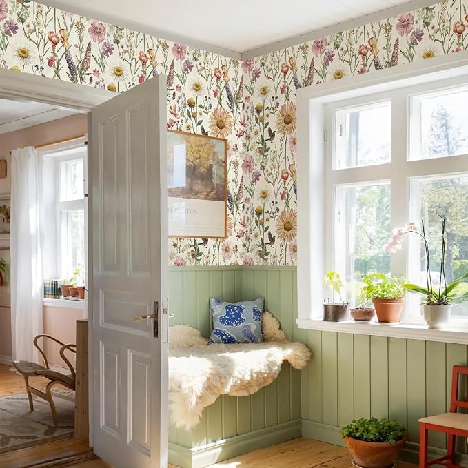 Livebor Floral Peel and Stick Wallpaper for Bathroom 16.9inch x 590.5inch | Floral Bird Contact Paper Vintage Flower Wallpaper Peel and Stick Self Adhesive Waterproof Flower Decorative Wall Paper Vinyl - Image 5