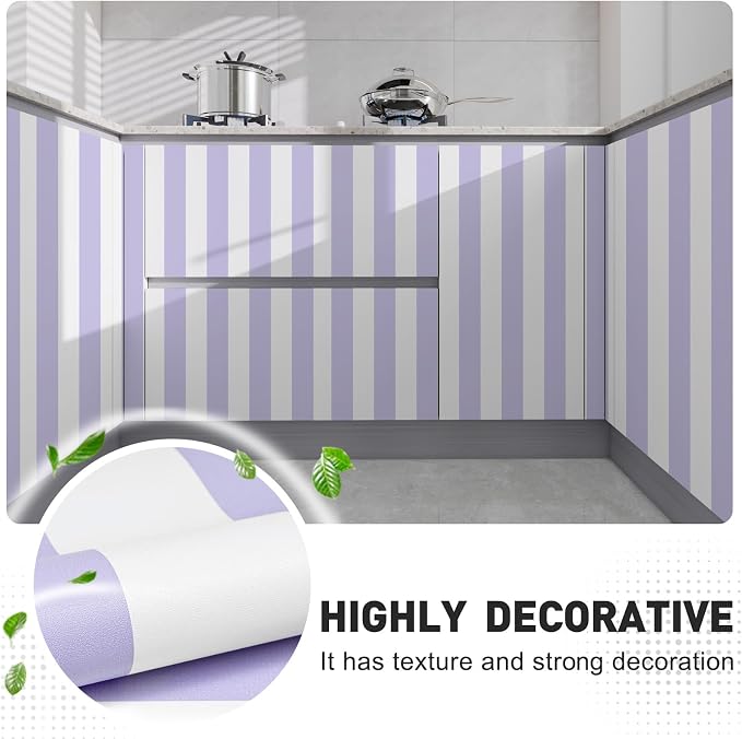Purple and White Striped Wallpaper Peel and Stick Wallpaper Self-Adhesive Removable Waterproof Wall Paper for Walls Modern Vinyl Film 17.3”x300” - Image 3