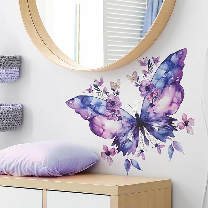 TUOKING Purple Butterfly Wall Stickers Removable PVC Wall Decals | Peel and Stick Floral Wall Art Murals Home Decor for Kitchen,Bedroom,Living Room(fun-e89) - Image 3
