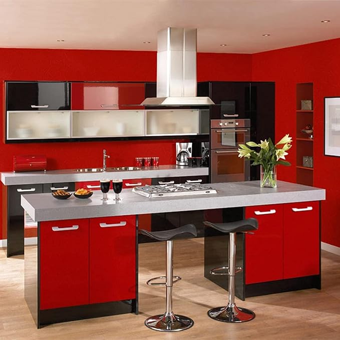 Red Peel and Stick Self Adhesive Wallpaper Countertop Contact Paper | Removable Embossed Silk Waterproof Bathroom Wallpaper 15.7" X 118" Kitchen Vinyl Wrap for Cabinet Shelf Liner Paper - Image 6
