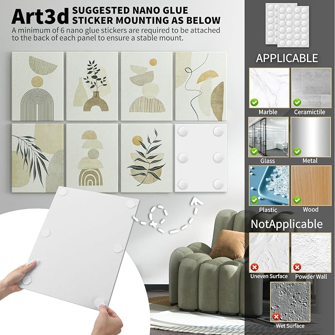 Art3d Acoustic Wall Panels, 48 x 32 in Set, 8-Pack Decorative Wall Art | UV-printed polyester, helps reduce echo, sound absorbing decor for living room, bedroom, office, studio and gaming room - Image 6