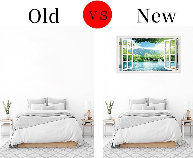‌Lmyhome Fake Window Wall Mural -Spring Lake Landscape Peel and Stick Wall Sticker Decal for Home Decor (48"x32") - Image 5