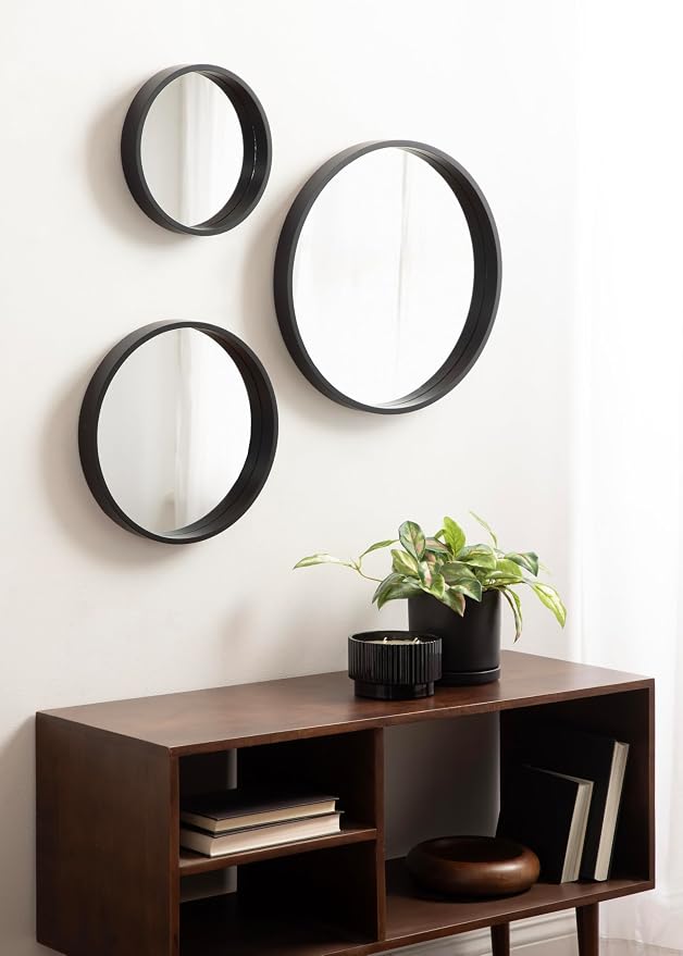 Kate and Laurel Travis Modern Round Wall Mirror Set; Set of 3; Varying Sizes; Black; Decorative Three-Piece Circle Mirror Set for Use as Bathroom Mirror Decor or Gallery Wall Mirrors - Image 3