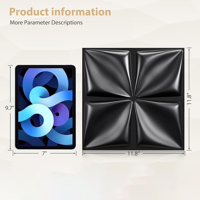 Heikki 30 Pack 3D Wall Panel for Interior Wall Décor, PVC Flower Textured Wall Panels for Living Room Bedroom Hotel Office, 11.8"x11.8", Double-Sided Tape (Black-SYH) - Image 4