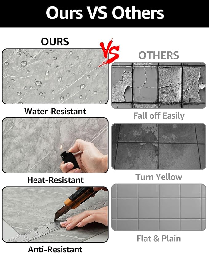 WADILE 20PC Peel and Stick Wall Panels 11.8 x 11.8 Dark Grey | Marble look, Self adhesive, PVC Panels, Lightweight Foam Wall Panels, Bathroom, Kitchen, Not Real Tile - Image 4
