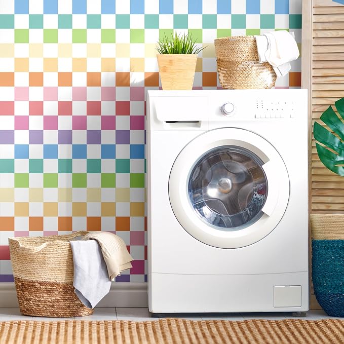 Drydiet Checkered Peel Stick Contact Paper Rainbow Color 15.75'' X 118" | Waterproof Self-adhesive Tile for Bathroom, Cabinet Walls, Vintage Gingham Funky Decor, Removable Peel off Wallpaper - Image 6