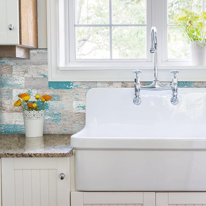 DEWOO Peel and Stick Wall Tile Kitchen Backsplash Self Adhesive 10 Sheet | PVC,Rustic,Faux,Vintage,Country,for Bathroom,Farmhouse,13.5" x 11.4" - Image 4