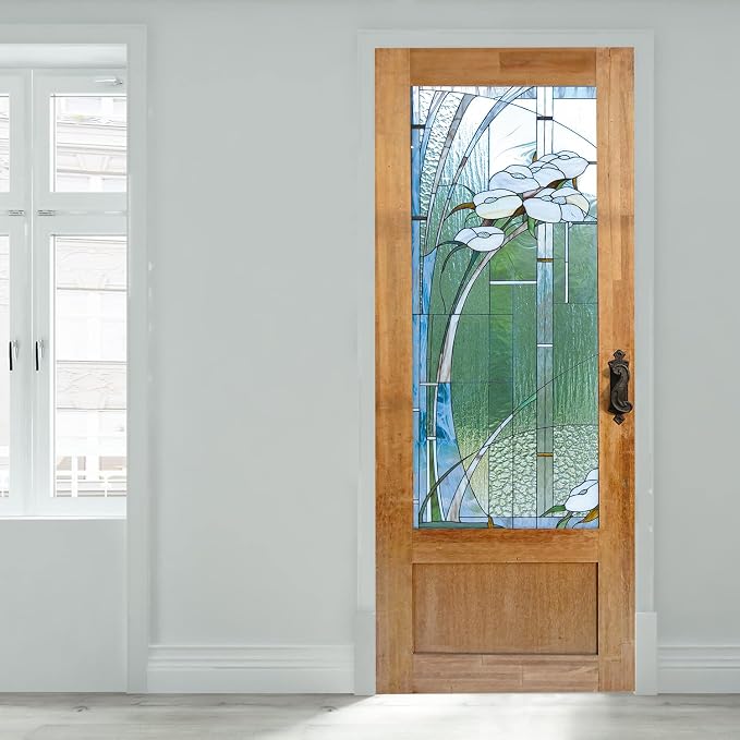 artfanke 3D Stained Glass Door Sticker Peel and Stick 30.3"x78.7"- Self-Adhesive Retro Wood Door Murals Wallpaper - Waterproof Wall Decal for Home Decor (2 Sheets/Set) by artfanke