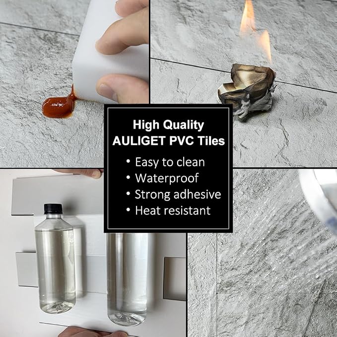 AULIGET 2-Piece Light Slate Peel and Stick Backsplash Wall Tiles, 6" x 12" PVC Faux Stone Stick on Tiles for Backsplash Kitchen, Bathroom, Laundry Room, Camper, Fireplace - Image 5