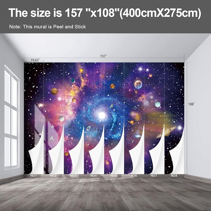 Planet Large wall murals Peel and Stick self Adhesive Galaxy Wallpaper for Bedroom Nursery Room - 108"x157" - Image 2