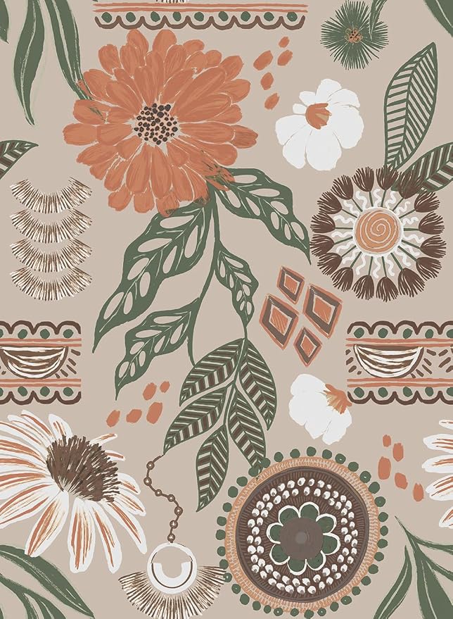 Simon&Siff Boho Sun Floral Retro Peel and Stick Wallpaper 17.3" x 80" | Removable Waterproof Self Adhesive Contact Paper, Renter Friendly for Cabinets, Furniture, Bedroom, Bathroom, DIY Decor by SimonSiff