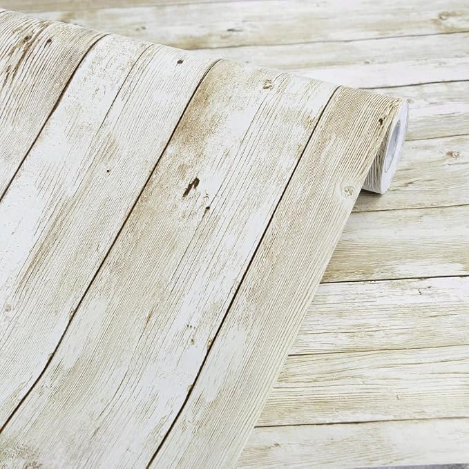 Abyssaly Wood Wallpaper, Self-Adhesive Removable Wallpaper Decorative Covering, 22.4in X 196in, Vintage Wood Panel Design, Peel and Stick | 22.4"x 196" Washed Wood Panel Film Self-Adhesive Removable Farmhouse Decor for Cabinets Desk Classroom Bulletin ... by Abyssaly