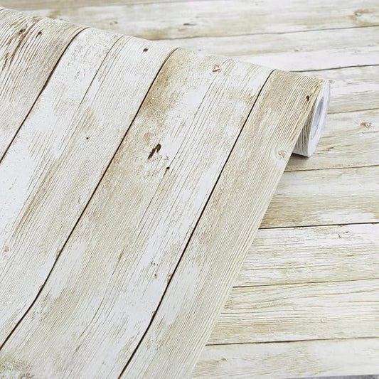 Abyssaly Wood Wallpaper, Self-Adhesive Removable Wallpaper Decorative Covering, 22.4in X 196in, Vintage Wood Panel Design, Peel and Stick | 22.4"x 196" Washed Wood Panel Film Self-Adhesive Removable Farmhouse Decor for Cabinets Desk Classroom Bulletin ... by Abyssaly