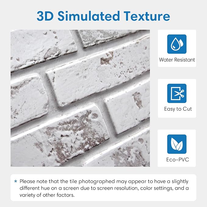COMSTICKC 3D Faux Brick Wall Panels Peel and Stick Decorative Tiles Sticker | 10 Pcs 15.7" x 11.8", Retro White, Not Real Brick, Ultra-Light Thin PVC 3D Fake Brick Decorative Wallpaper, Cover 12.9 sq ft - Image 3