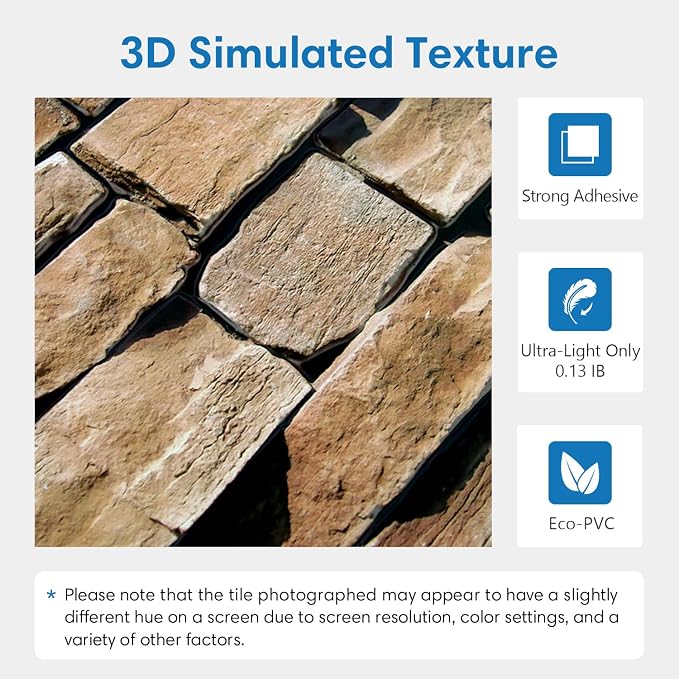COMSTICKC 3D Peel and Stick Faux Stone Wall Panels for Quick DIY Wall Decor | 10 Pcs 11.8" x 11.8", Not Real Stone, Lightweight Thin PVC Decorative Tiles Wall Sticker Wallpaper, Cover 9.7 sq ft - Image 4