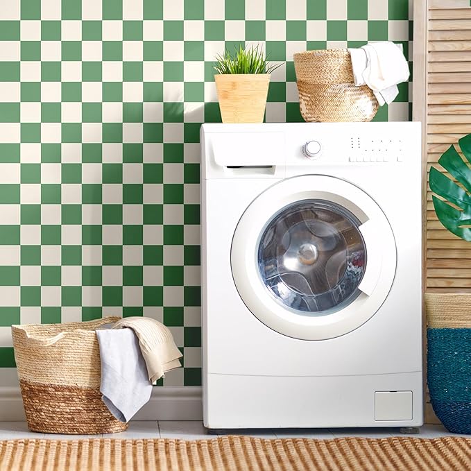 Drydiet Green Checkered Peel and Stick Wallpaper 15.75'' x 118" | Plaid Funky Checkered Contact Paper, Waterproof Contact Wallpaper, Vintage Gingham Decor for Room Bathroom Cabinet, Trendy - Image 6