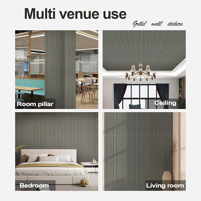 Chejiaye Peel and Stick 3D Wall Panel -15.75"x118"Soundproof Self-Adhesive Wall Sticker, Removable Thick PVC Slat Contact Paper for Kitchen Bedroom,Ceiling Wall Decoration Wood Grain (Dark Grey) - Image 8