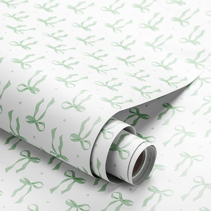 Drydiet Sage Green Bow Wallpaper Peel Stick Contact Paper 15.8 x 118.1 | Self Adhesive, Sage Green Design, Easy Apply Remove, Wall Sticker for Home Locker Dorm Classroom Living Room Decor by Drydiet