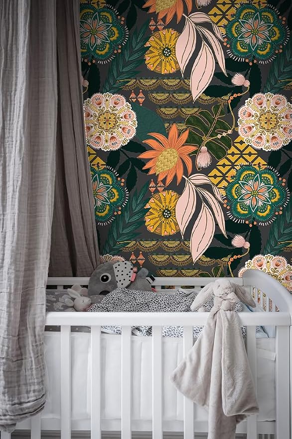 HAOKHOME Funky Wallpaper Peel and Stick Tropical Dark Grey 17.3in x 32.8ft | Boho Floral Botanical Banana Leaf Texture Removable Renter Friendly Wall Paper Gray Pink Green Bathroom Bedroom Contact Paper - Image 3