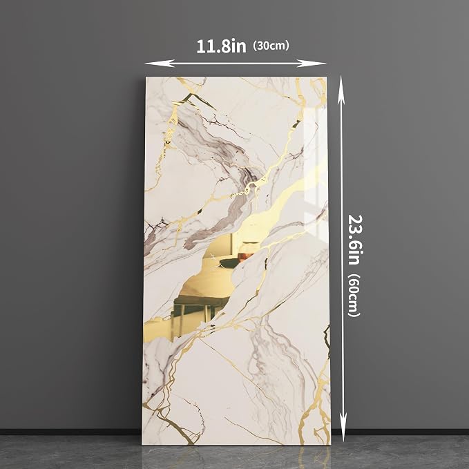 Haimin Wall Panels Peel and Stick 10 Pieces 23.6x11.8in (19.4 Sq. Ft. Coverage) Lightweight Backsplash Marble Look Tile (not Real Marble) Ideal for Kitchen Bathrooms Living Rooms Bedrooms - Image 5