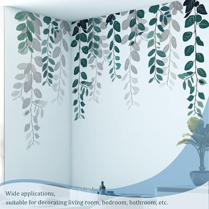 Green Hanging String of Eucalyptus Wall Decals Peel and Stick, Large Plants Leaf Vinyl Wall Stickers, Removable Vine Home Decor Art for Bedroom Living Room Classroom Office - Image 4