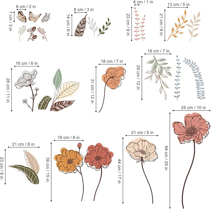 wondever Boho Flower Wall Decals Wildflower Floral Grass Wall Stickers | Peel and Stick, Removable, Wall Art Decals, Wall Decoration, Living Room Bedroom, Office Sofa TV Home Wall Decor - Image 5