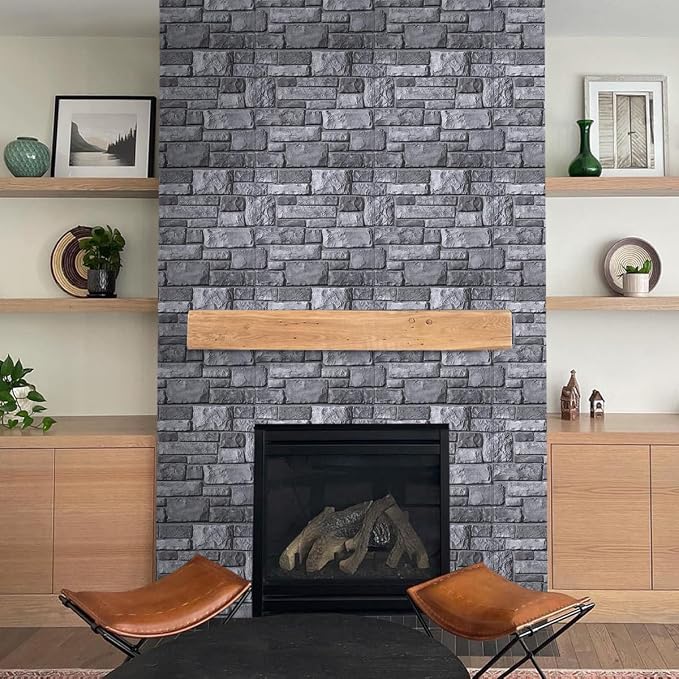 Commomy Faux Stone Peel and Stick 3D Wall Panels 10 Pcs 11.8" x 11.8" | Ultralight Thin PVC Printable Faux Rock Wall Covering Decorative Tiles for Living Room,Fireplace(Covers 9.7 sq.ft) - Image 2