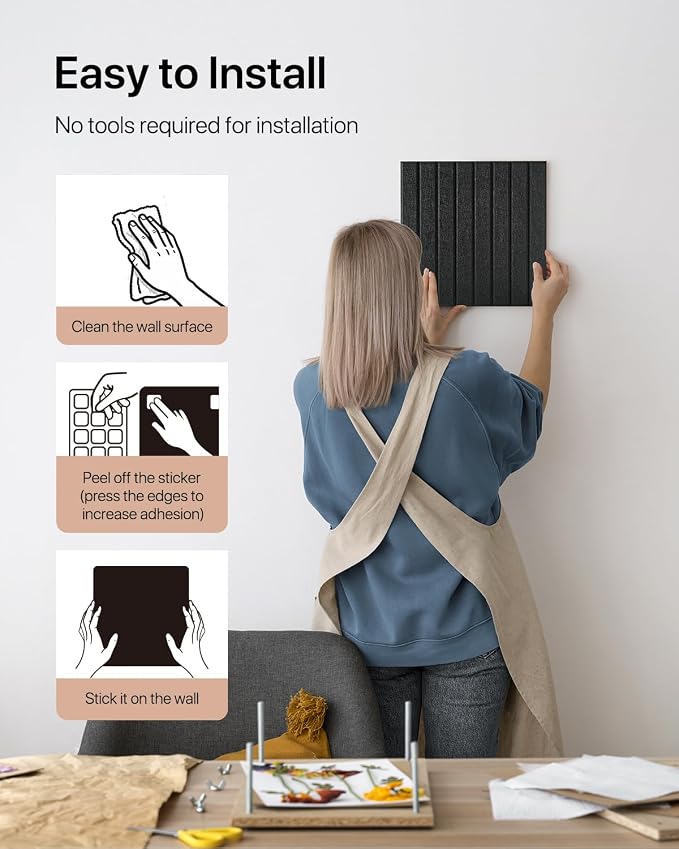 Acoustic Panels 12 Pack Square Soundproof Wall Panels with 60 Adhesive Tapes, High Density Acoustic Foam Panels Sound Proof Foam for Home Office, Recording Studio, Ceiling, 12" X 12" X 0.4" - Image 7