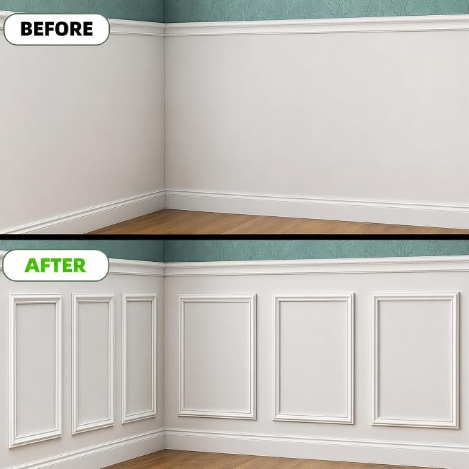 COUKIU Pre-Cut 6 Set Peel and Stick Wall Molding Trim Kit, 16" x24" Premade Wainscoting Panels, Self Adhesive Moulding Panel for Interior Walls Picture Frame - Image 3
