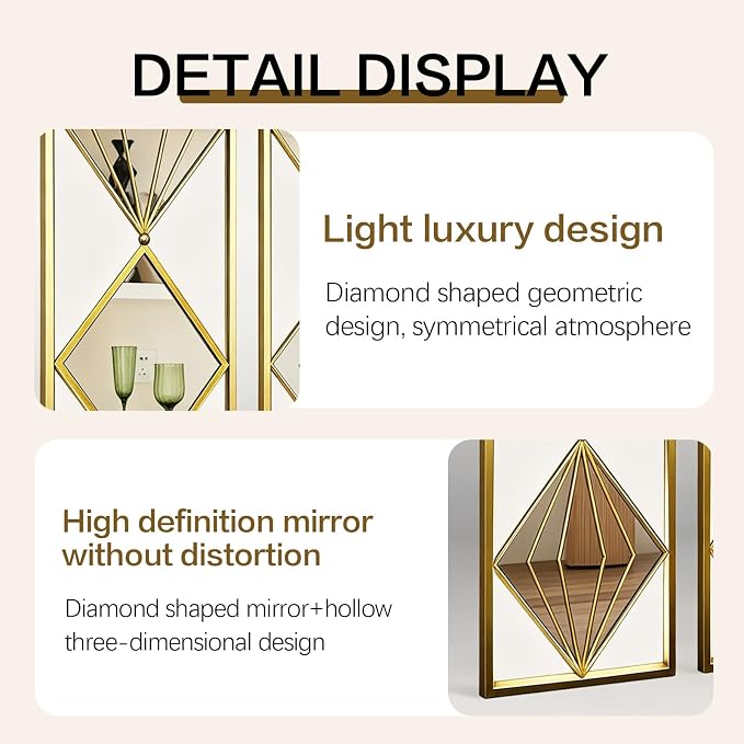 Set of 3 Large Gold wall Mirror Decor, Gold Rust Resistant Metal Frame Decorative Mirror, Rectangula Layout Wall Mount Mirror for Living Room Bedroom Entryway, Dual Use Decor Grooming - Image 4