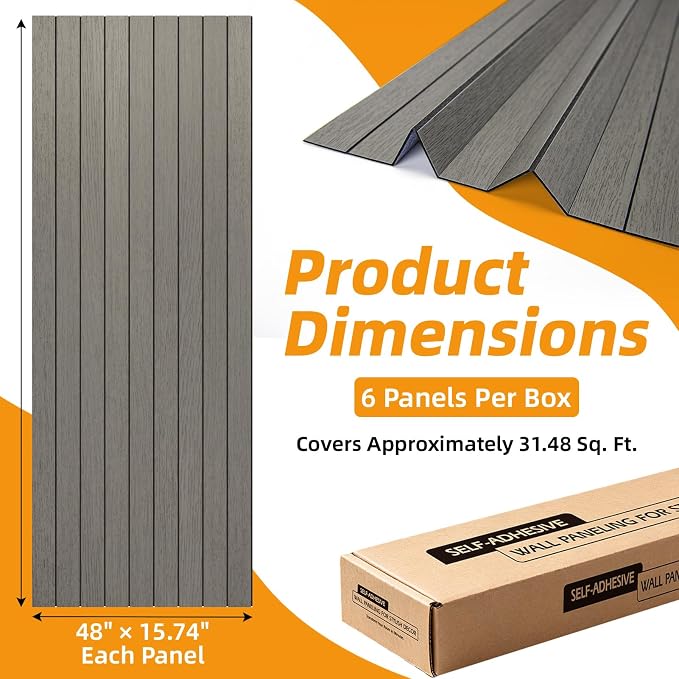 WOWSTAR 6-Pack Peel and Stick PVC Wood Slat Wall Panel，Thickened Wood Grain Wallpaper, 3D Wall Panels, 48" x15.74", Gray Washed Oak - Image 5