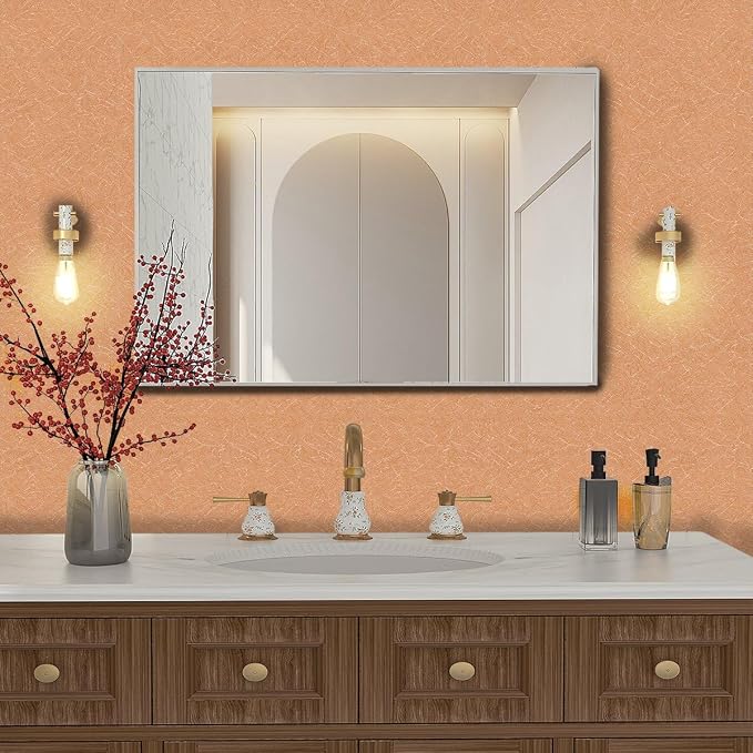 Cream Peel and Stick Self Adhesive Wallpaper Countertop Contact Paper | Orange Removable Embossed Silk Waterproof Bathroom Wallpaper 15.7" X 118" Kitchen Vinyl Wrap for Cabinet Shelf Liner Paper - Image 6