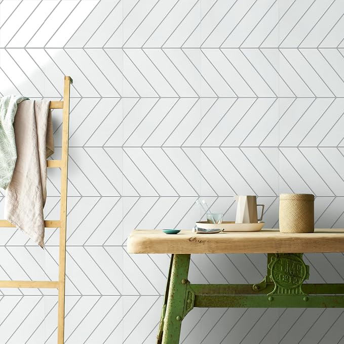 STICKGOO Herringbone Peel and Stick Backsplash, White/Grey Grout, 10 Sheets | 12.6 x 9.7 in, Thicker Rectangular Vinyl Stick-On Wall Tiles, Easy Alignment, Waterproof, Easy to Clean, Kitchen/Bathroom - Image 7
