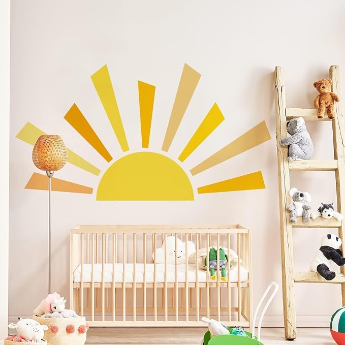 42.1x23.6 inch Boho Half Sun Wall Decal - Large Sunshine Wall Stickers, Vinyl Removable Peel and Stick for Nursery Room Playroom Decor - Image 3