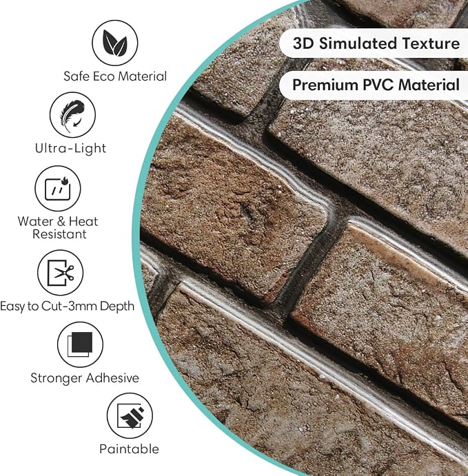 Commomy 3D Peel and Stick Brick Tiles 10 pcs 11.8" x 11.8" for Wall Decor | Small Size Thin PVC Faux Brick Wall Panels Brick Wallpaper for Kitchen Backsplash,Living Room,Fireplace(Covers 9.7 sq.ft) - Image 4